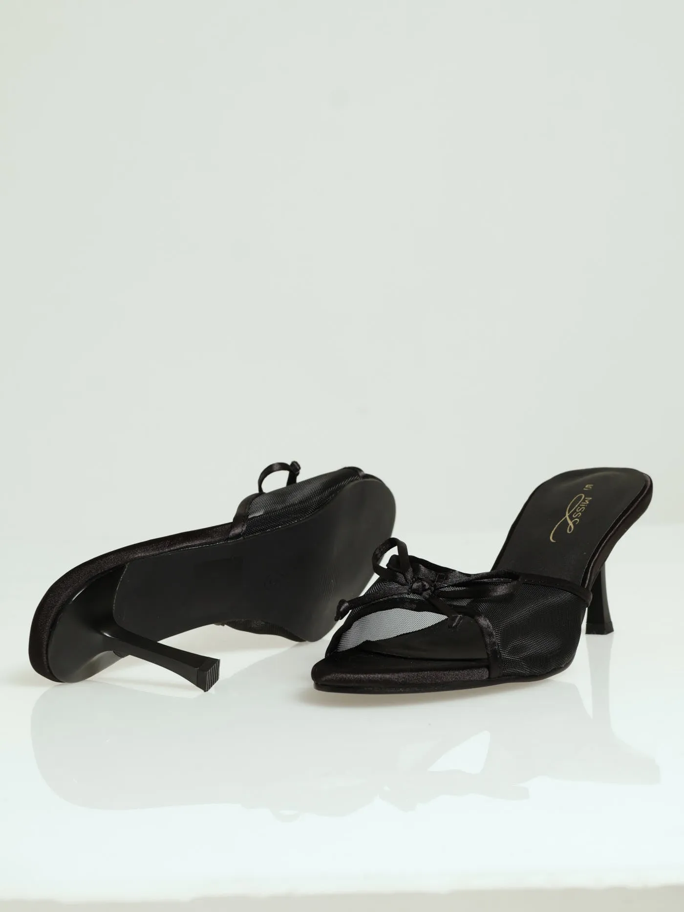 Mid Shaped Mesh Slingback Mule Heel With Bow - Black