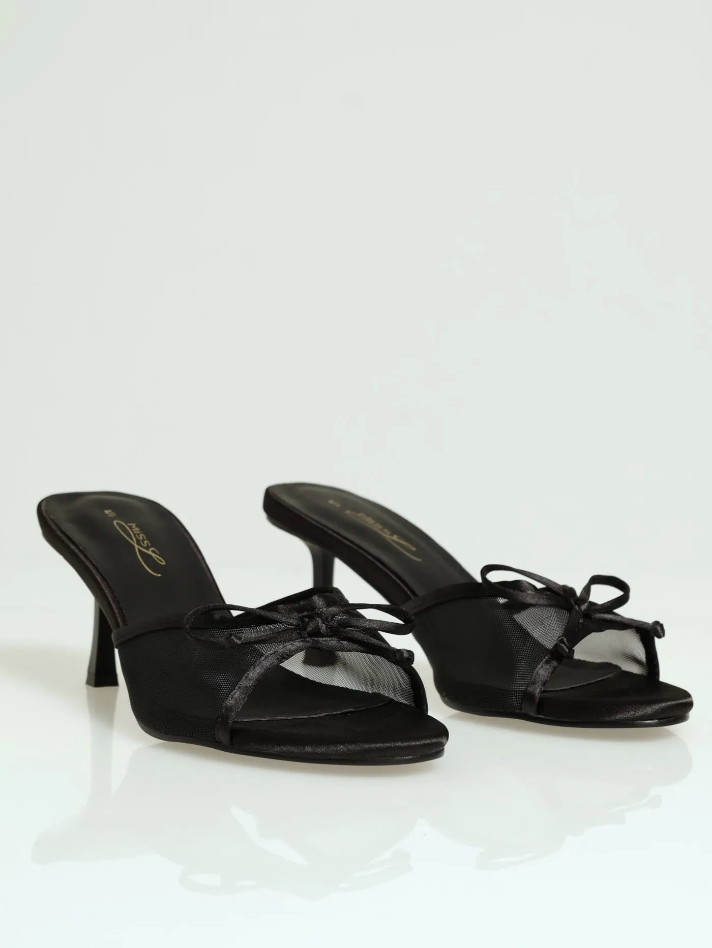 Mid Shaped Mesh Slingback Mule Heel With Bow - Black