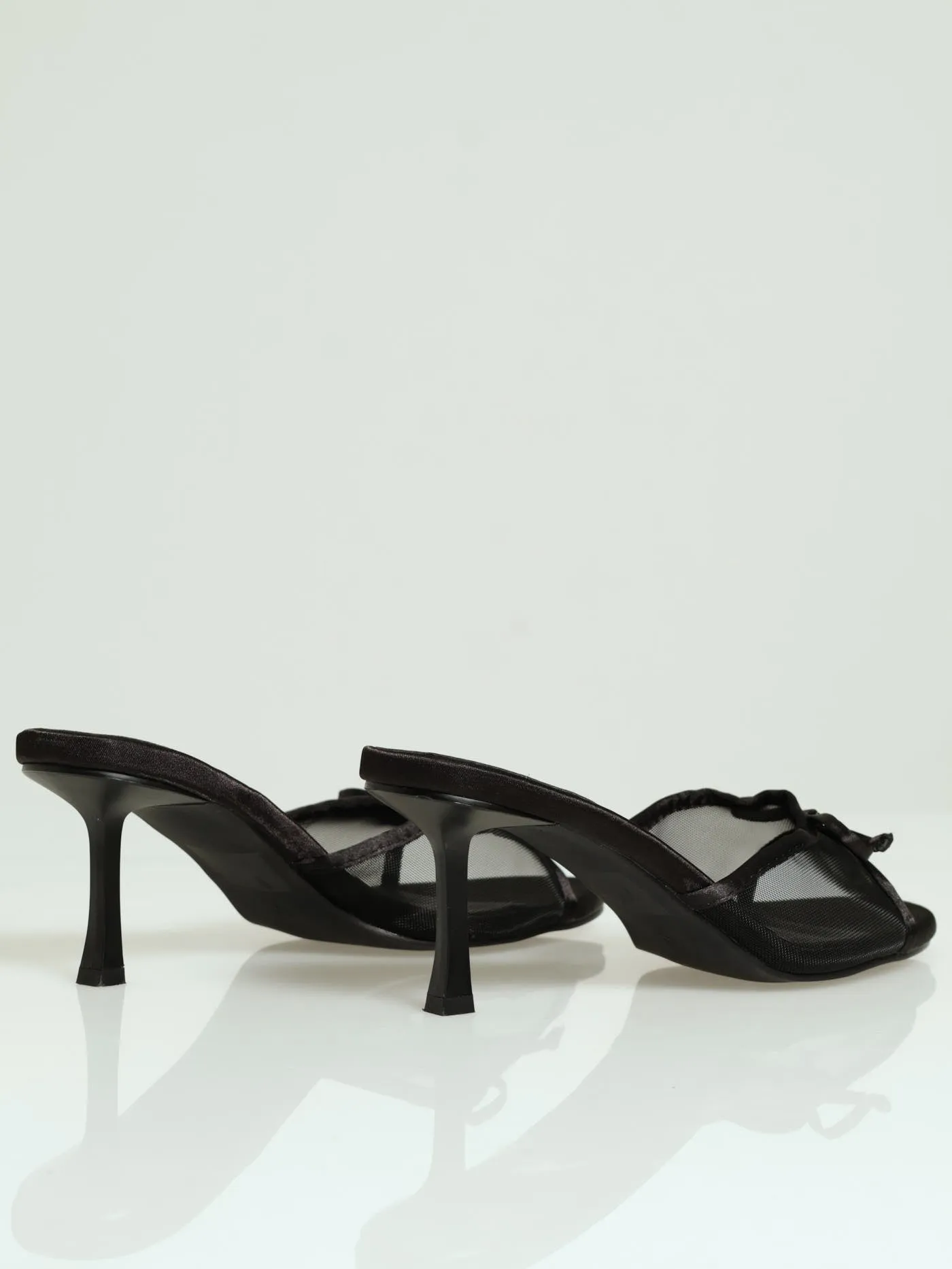 Mid Shaped Mesh Slingback Mule Heel With Bow - Black