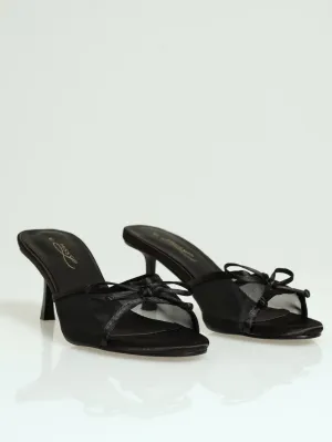 Mid Shaped Mesh Slingback Mule Heel With Bow - Black