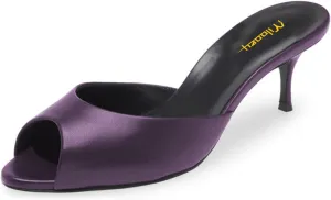 Milooey shoes Women's Kitten Low Heels Peep Toe Heeled Slide Sandals Elegant Slip On Mules Backless Slipper Dress Party Summer Office Shoes Size 4-16 US