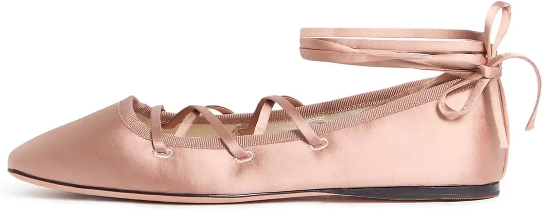 Milooey shoes Women's Square Toe Strappy Ballet Flats Comfort Lace Up Flats Shoes for Party Prom Dress Daily Size 4-16 US