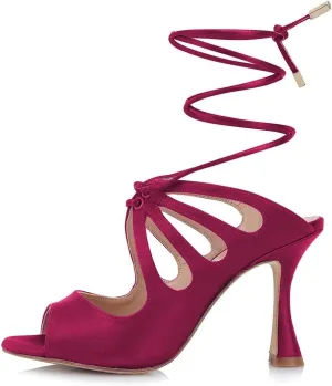 miss left Women Unique Open Toe Strappy Satin Mules High Heel Cutout Lace Up Fashion Party Event Casual Sandals Size 4-16 US