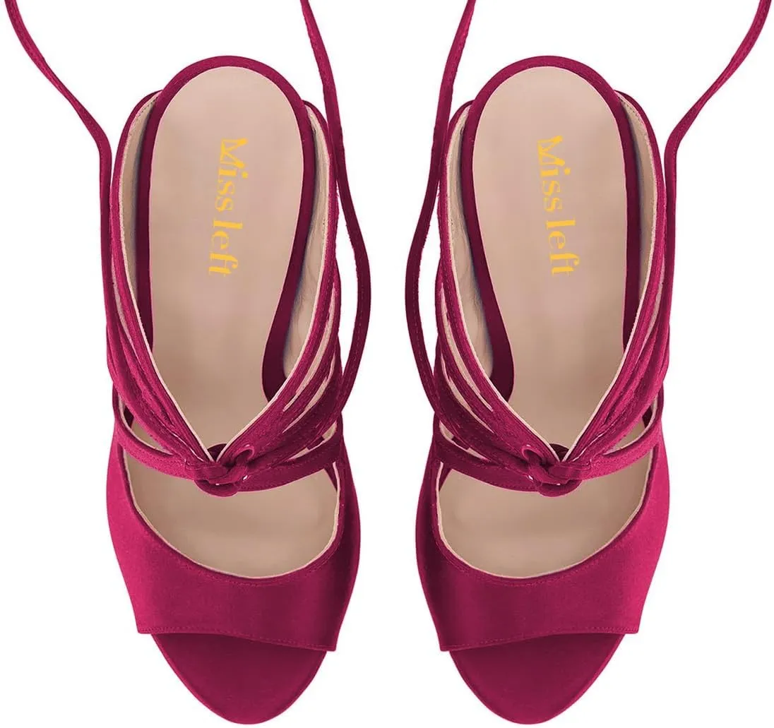 miss left Women Unique Open Toe Strappy Satin Mules High Heel Cutout Lace Up Fashion Party Event Casual Sandals Size 4-16 US