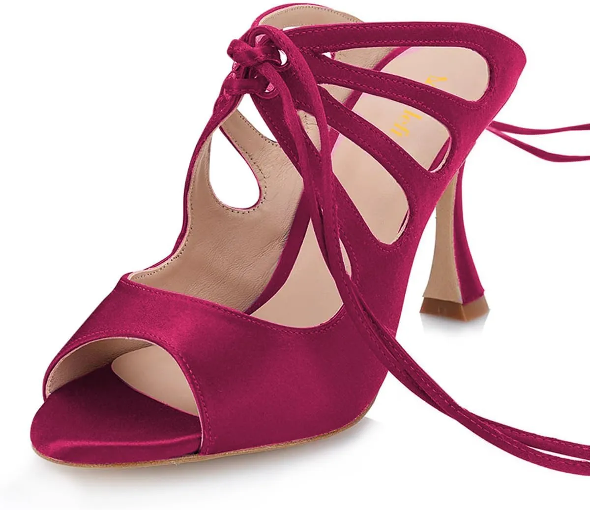 miss left Women Unique Open Toe Strappy Satin Mules High Heel Cutout Lace Up Fashion Party Event Casual Sandals Size 4-16 US