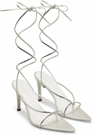 MissHeel Rhinestones Lace Up High Heel Sandals Stiletto Thong Heels Ponted Toe