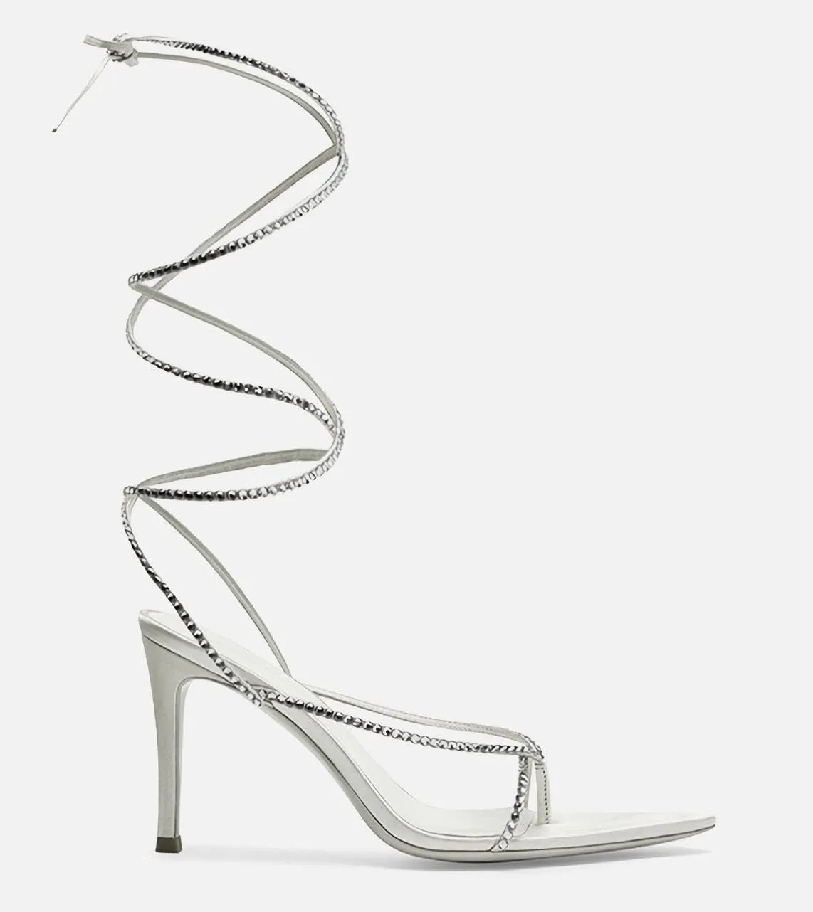 MissHeel Rhinestones Lace Up High Heel Sandals Stiletto Thong Heels Ponted Toe