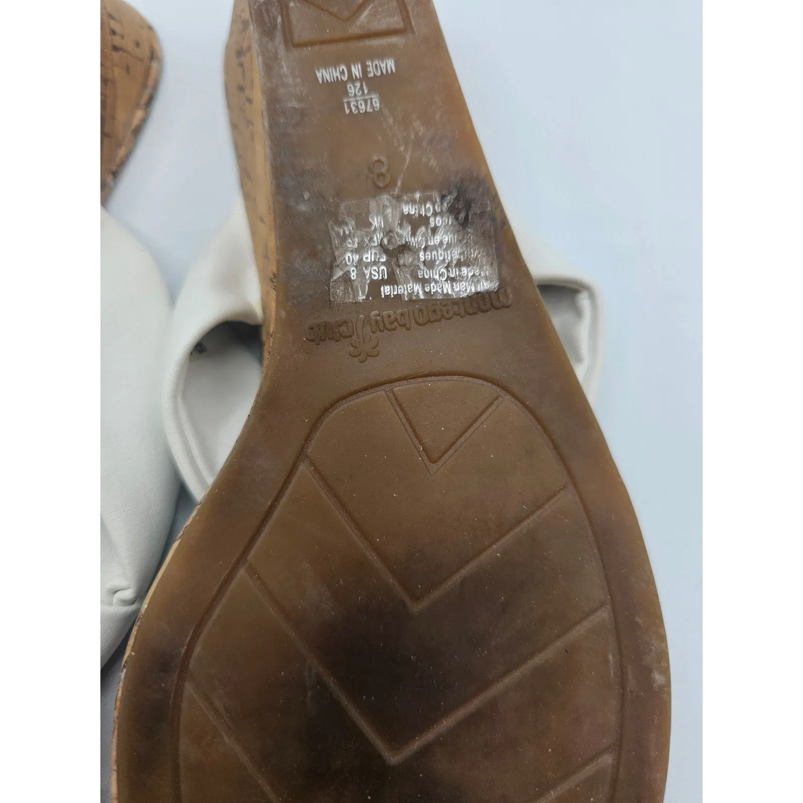 Montego Bay Club Womens Sz 8 Cork Wedge Sandals White Leather Strap