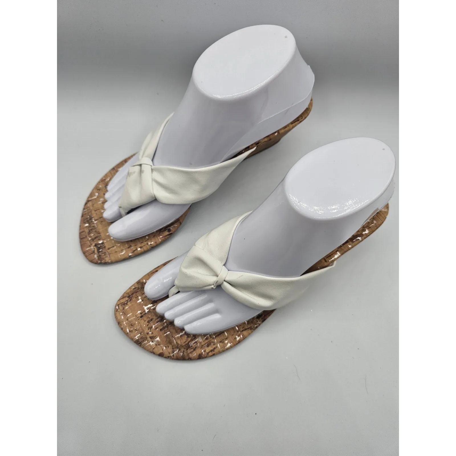 Montego Bay Club Womens Sz 8 Cork Wedge Sandals White Leather Strap