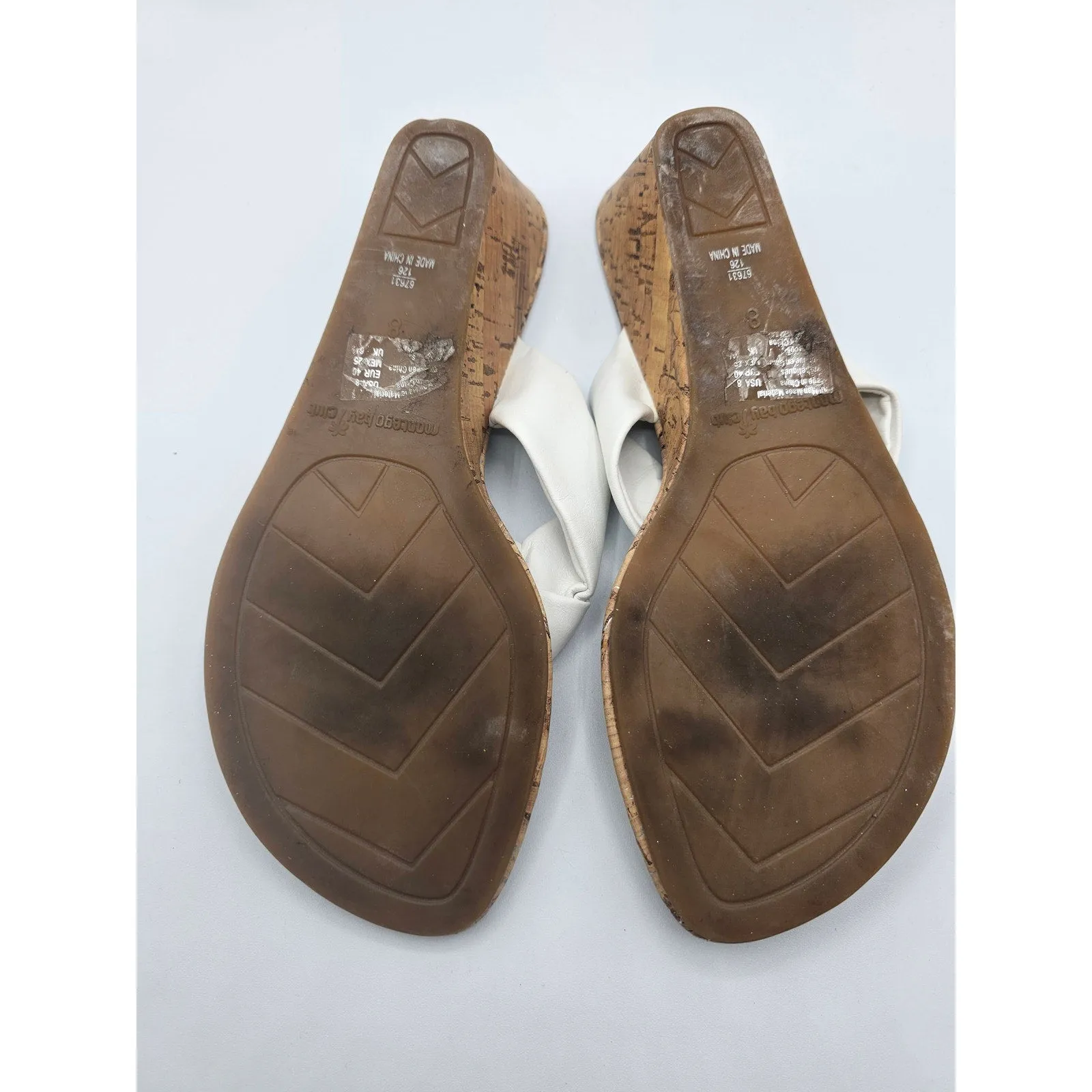 Montego Bay Club Womens Sz 8 Cork Wedge Sandals White Leather Strap