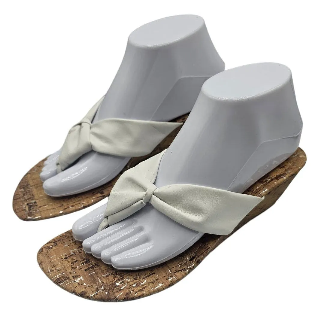 Montego Bay Club Womens Sz 8 Cork Wedge Sandals White Leather Strap