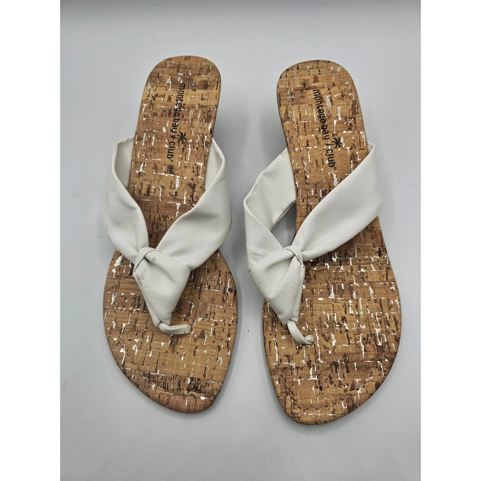 Montego Bay Club Womens Sz 8 Cork Wedge Sandals White Leather Strap