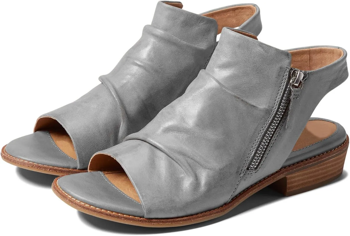 MOOMMO Women Low Block Heel Sandal Booties Peep Toe Side Zipper Sandals Cut Out Backless Chunky Stacked Heel Slingback Ankle Boots Open Toe Pleated Retro Casual Heeled Sandals Dress Party 4-11 M US