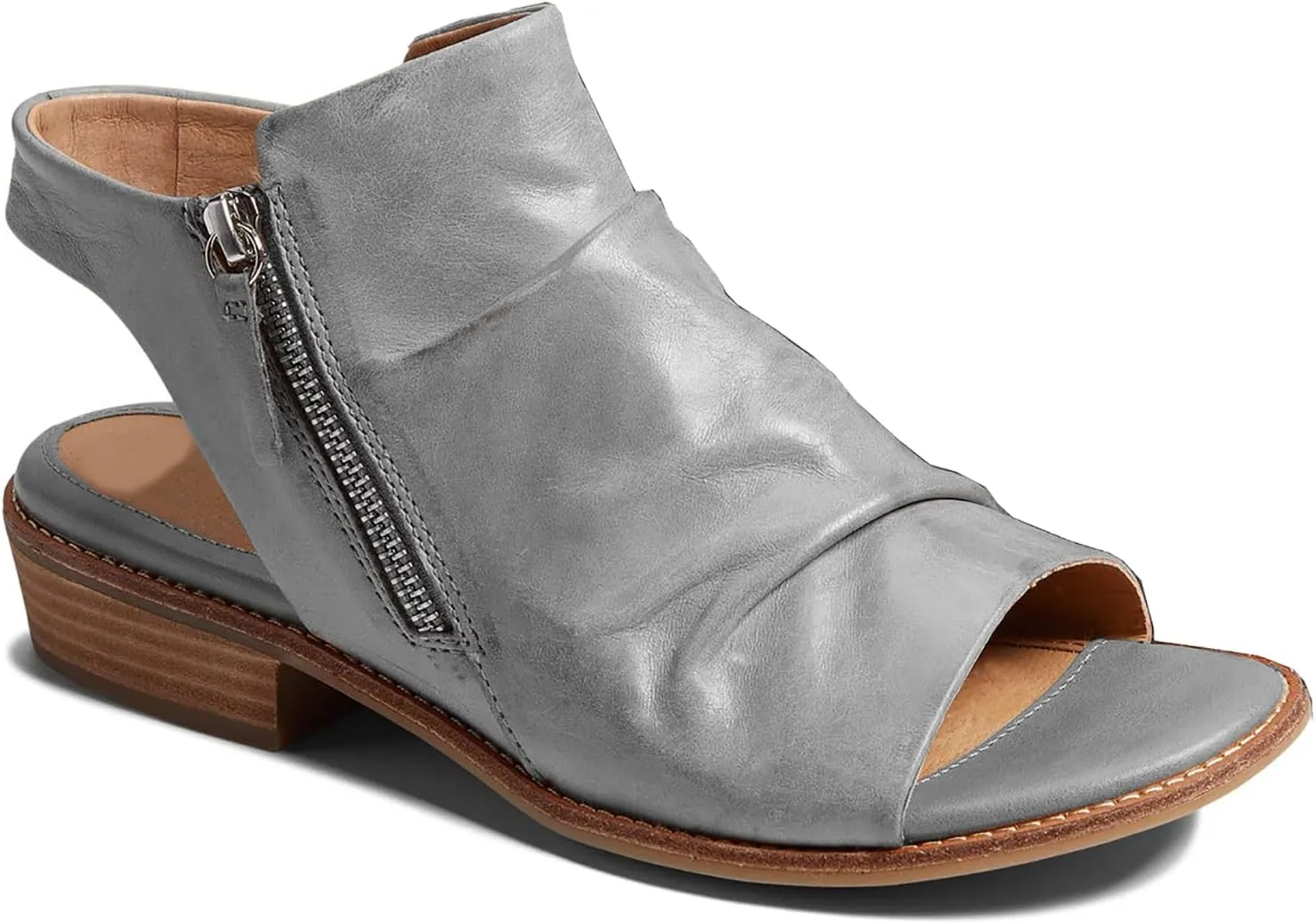 MOOMMO Women Low Block Heel Sandal Booties Peep Toe Side Zipper Sandals Cut Out Backless Chunky Stacked Heel Slingback Ankle Boots Open Toe Pleated Retro Casual Heeled Sandals Dress Party 4-11 M US