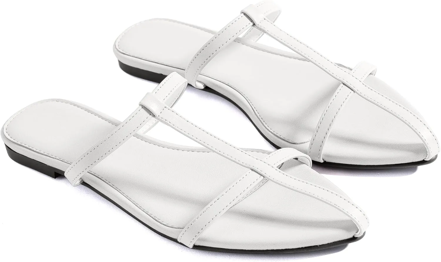 Mtzyoa Women Flat Sandals Pointed Toe Ladies Summer Dressy Casual Vacation Bohemian Cute Leather Beach Comfy Slip On Slides