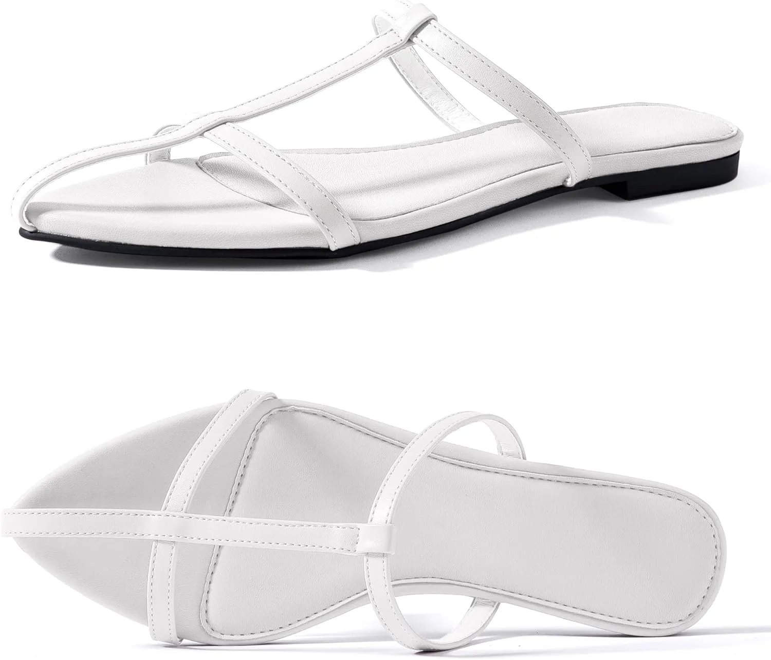 Mtzyoa Women Flat Sandals Pointed Toe Ladies Summer Dressy Casual Vacation Bohemian Cute Leather Beach Comfy Slip On Slides