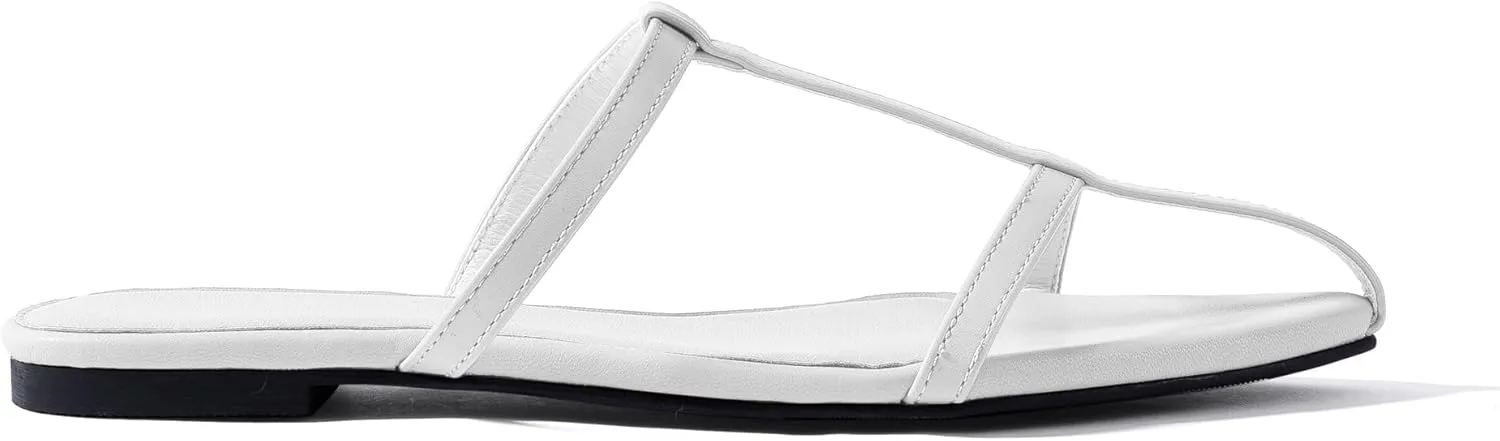 Mtzyoa Women Flat Sandals Pointed Toe Ladies Summer Dressy Casual Vacation Bohemian Cute Leather Beach Comfy Slip On Slides