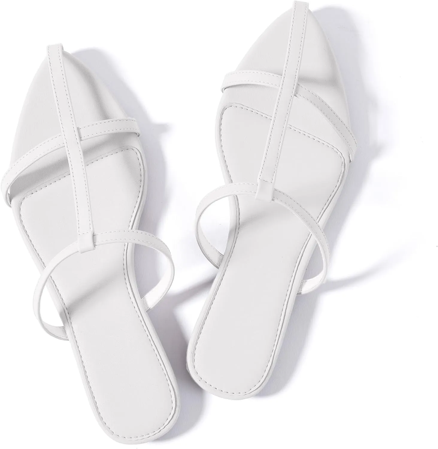 Mtzyoa Women Flat Sandals Pointed Toe Ladies Summer Dressy Casual Vacation Bohemian Cute Leather Beach Comfy Slip On Slides