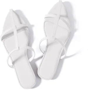 Mtzyoa Women Flat Sandals Pointed Toe Ladies Summer Dressy Casual Vacation Bohemian Cute Leather Beach Comfy Slip On Slides