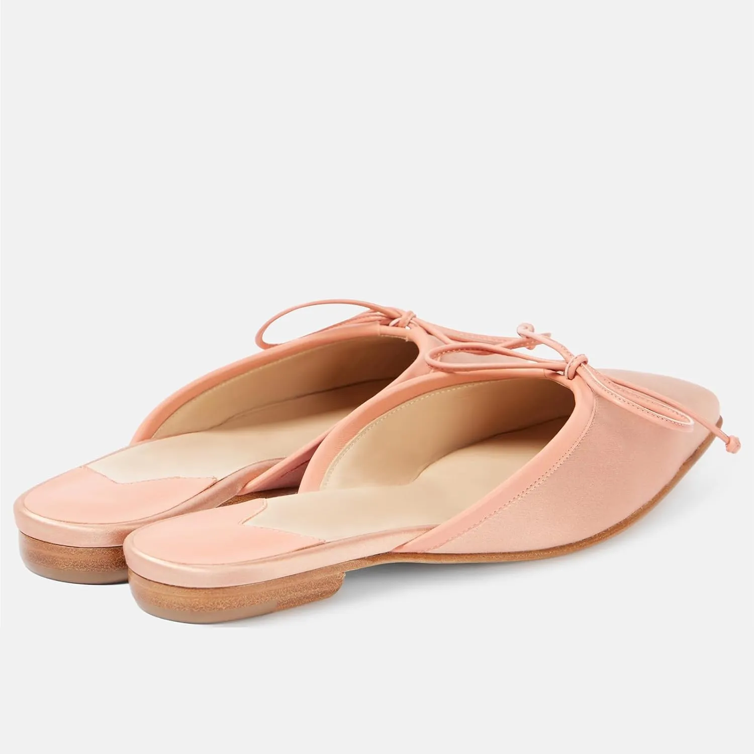 Mules for Women Satin Square Toe Bow Flats Closed Toe Slip on Backless Loafers
