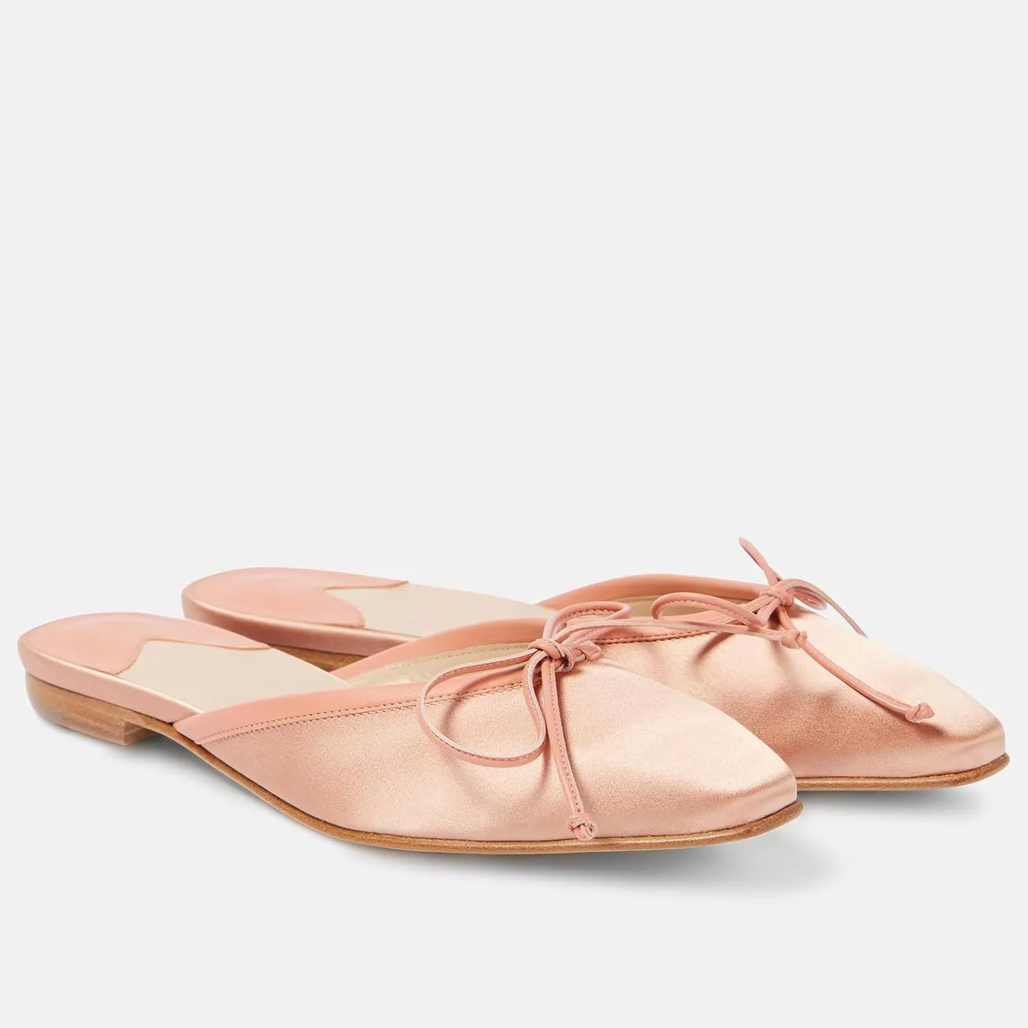 Mules for Women Satin Square Toe Bow Flats Closed Toe Slip on Backless Loafers