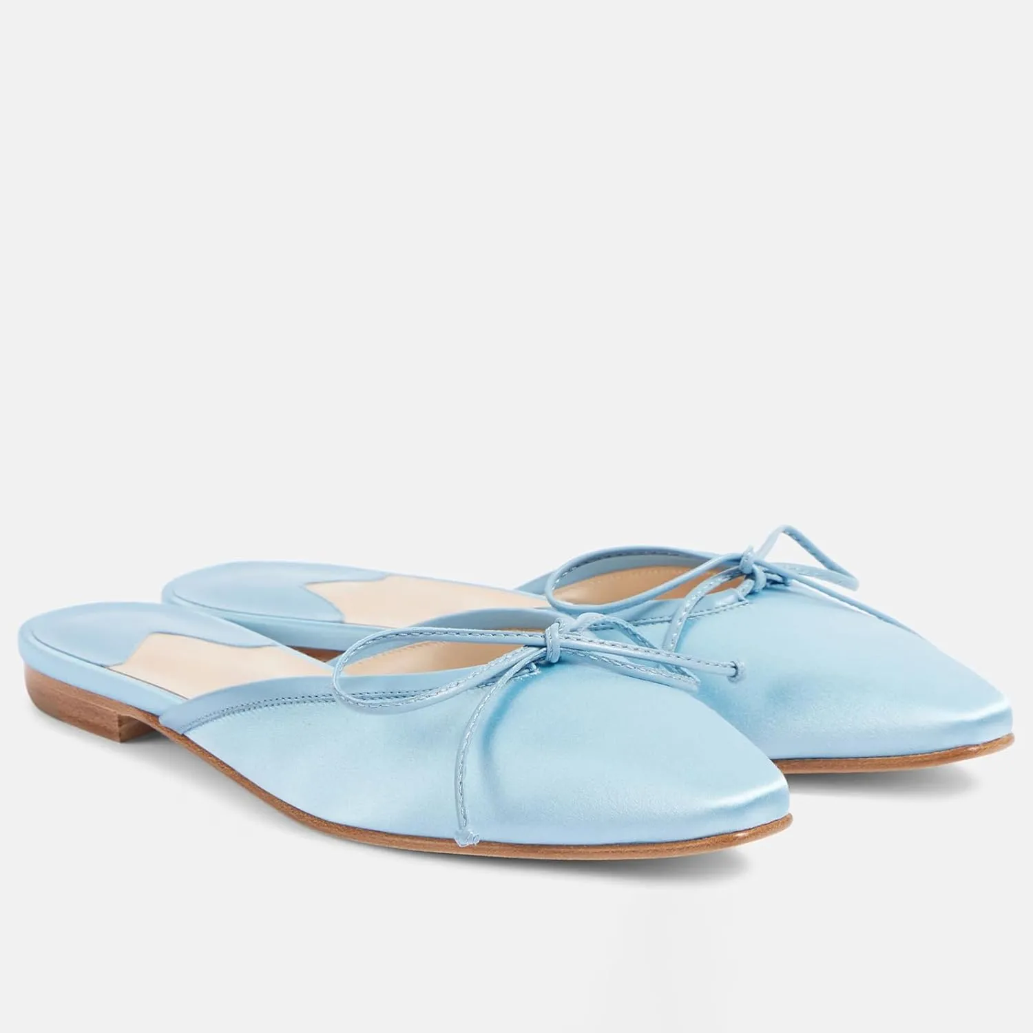 Mules for Women Satin Square Toe Bow Flats Closed Toe Slip on Backless Loafers