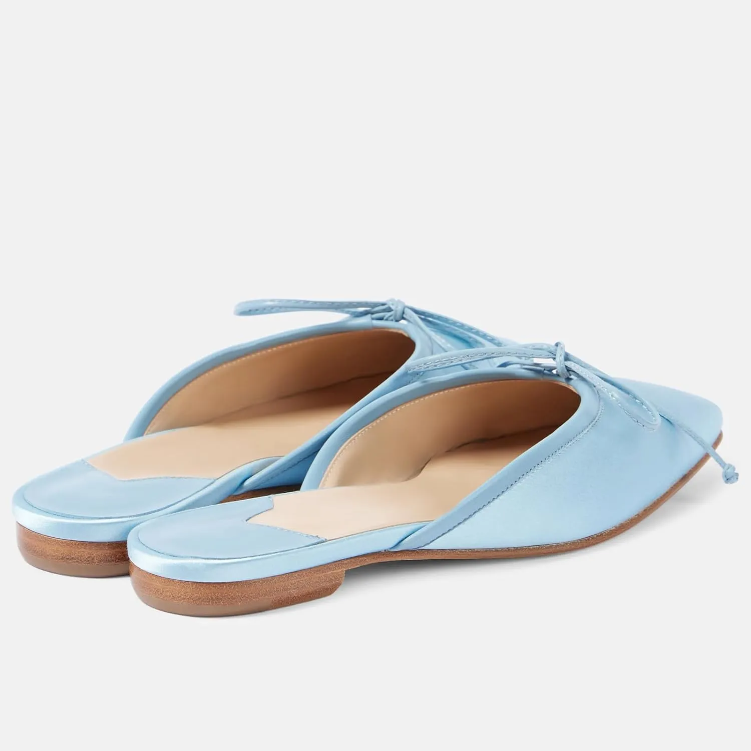 Mules for Women Satin Square Toe Bow Flats Closed Toe Slip on Backless Loafers