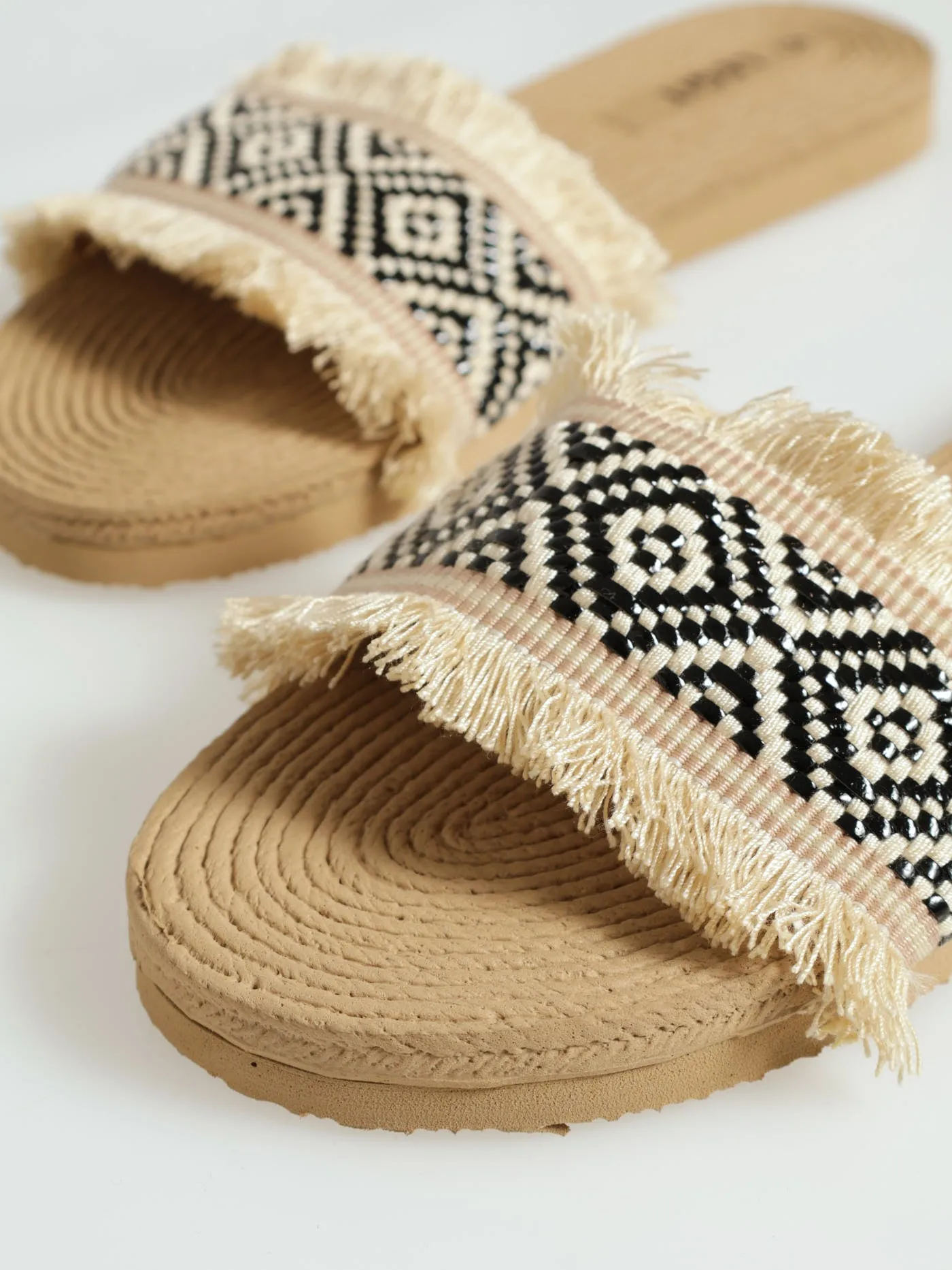 Multi Colour One Strap Patterned Raffia Mule Sandal