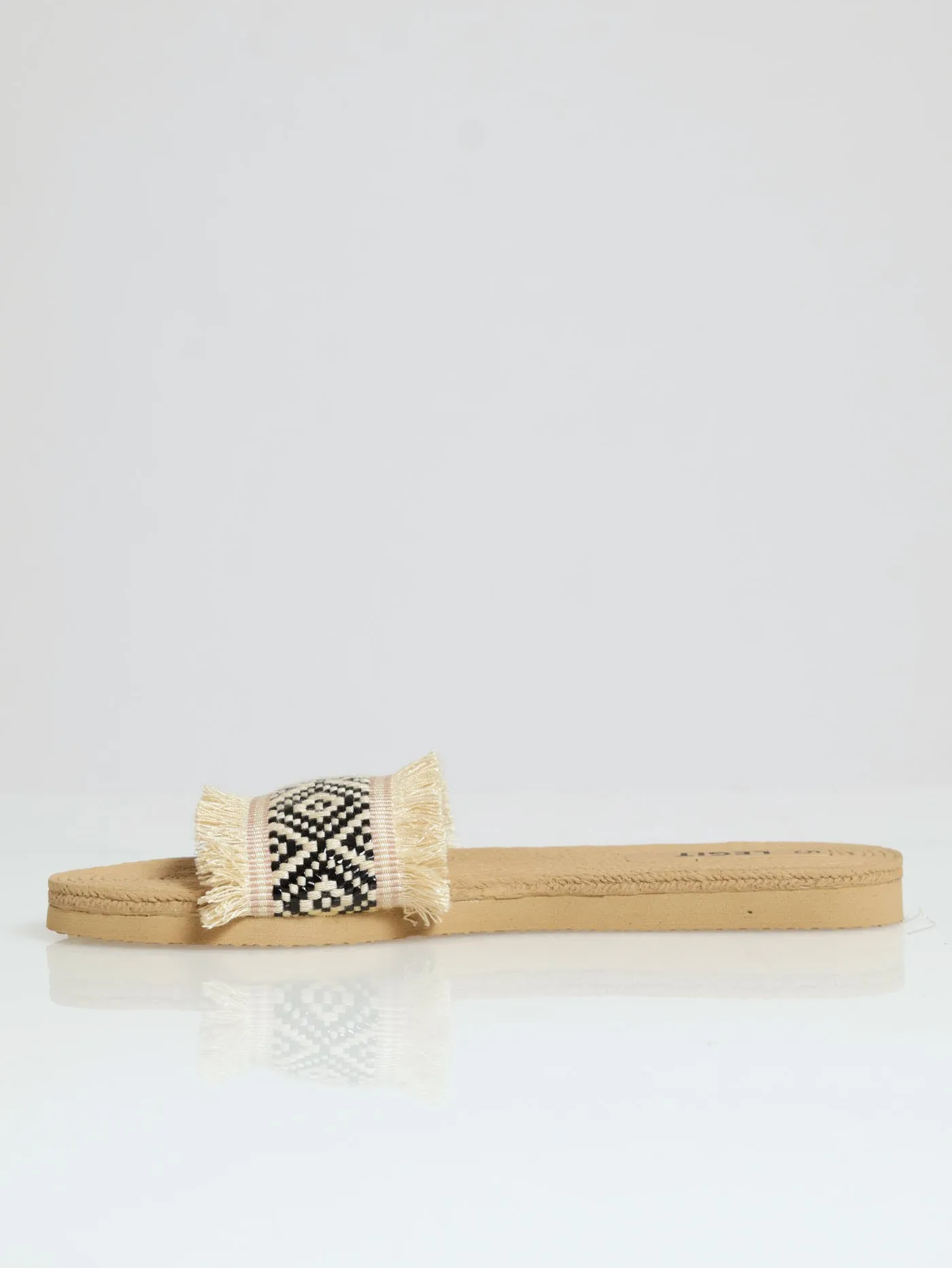 Multi Colour One Strap Patterned Raffia Mule Sandal