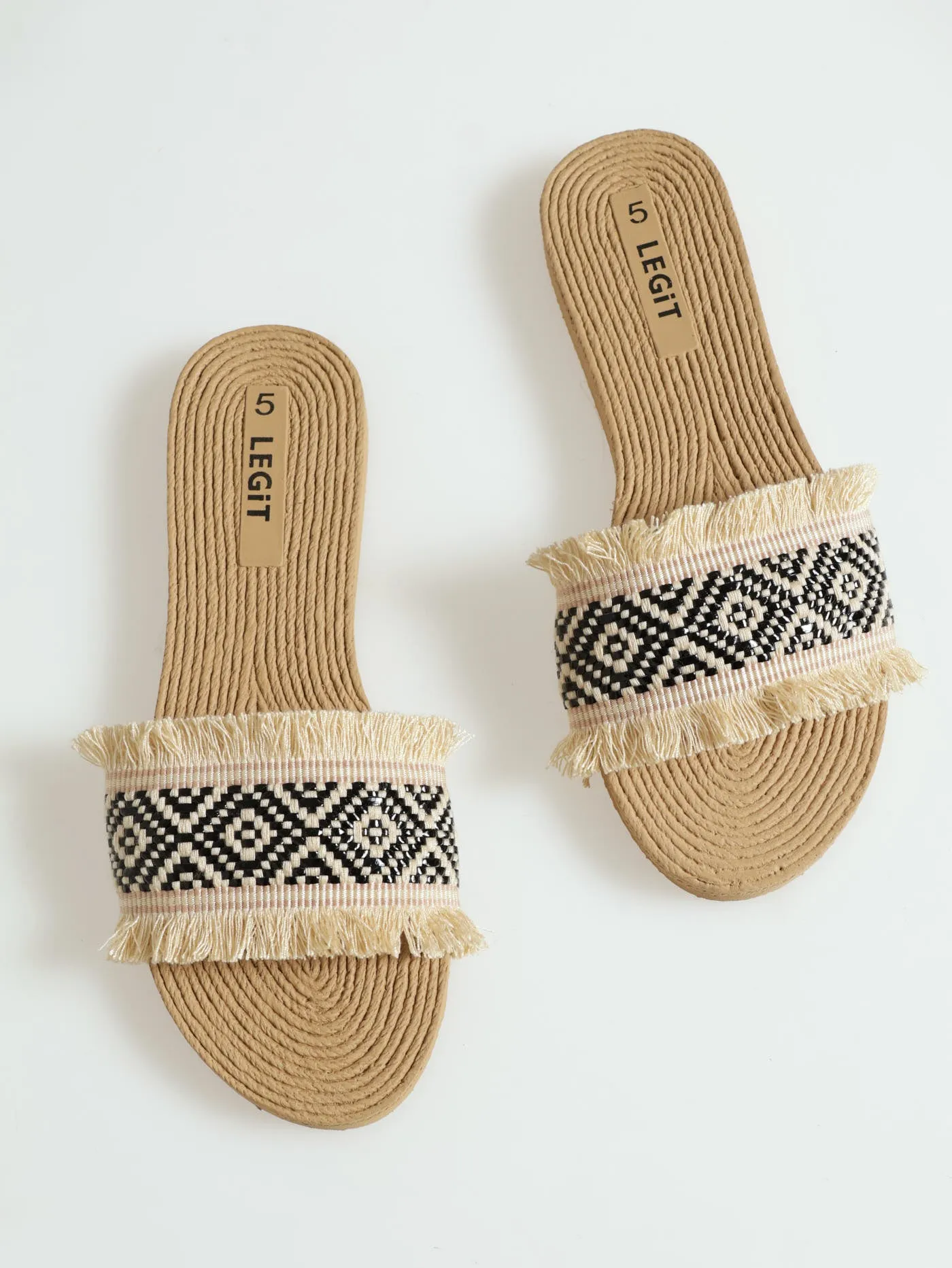 Multi Colour One Strap Patterned Raffia Mule Sandal