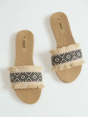 Multi Colour One Strap Patterned Raffia Mule Sandal