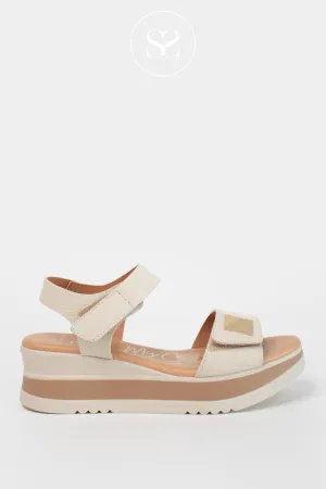 OH MY SANDALS 5763 CREAM LEATHER WEDGE WALKING SANDALS