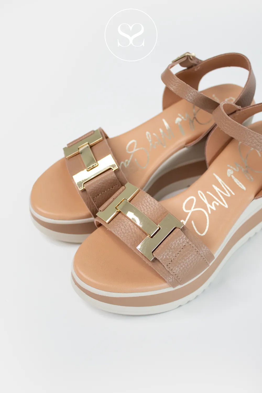 OH MY SANDALS 5766 TAUPE LEATHER WEDGE SANDALS
