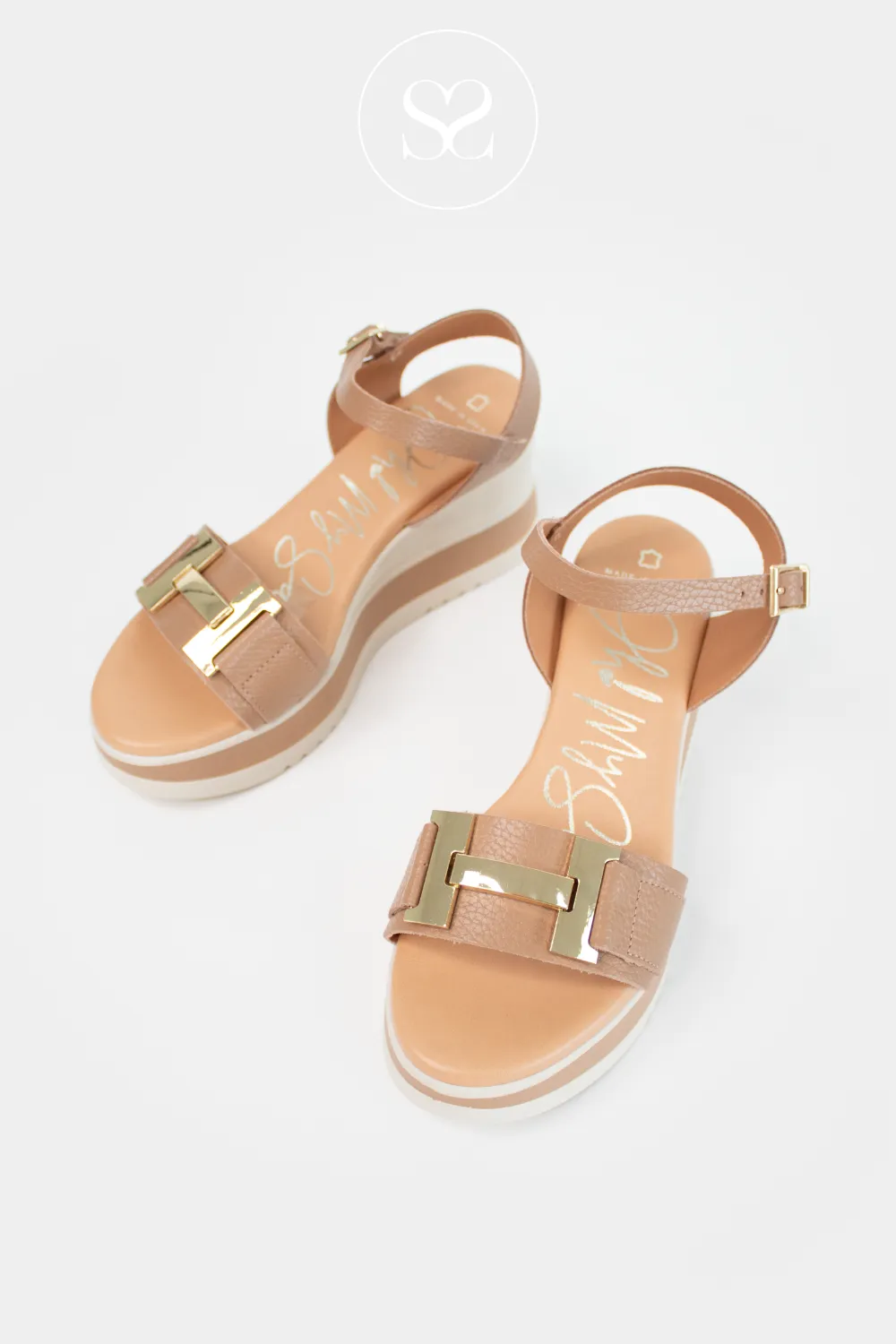 OH MY SANDALS 5766 TAUPE LEATHER WEDGE SANDALS
