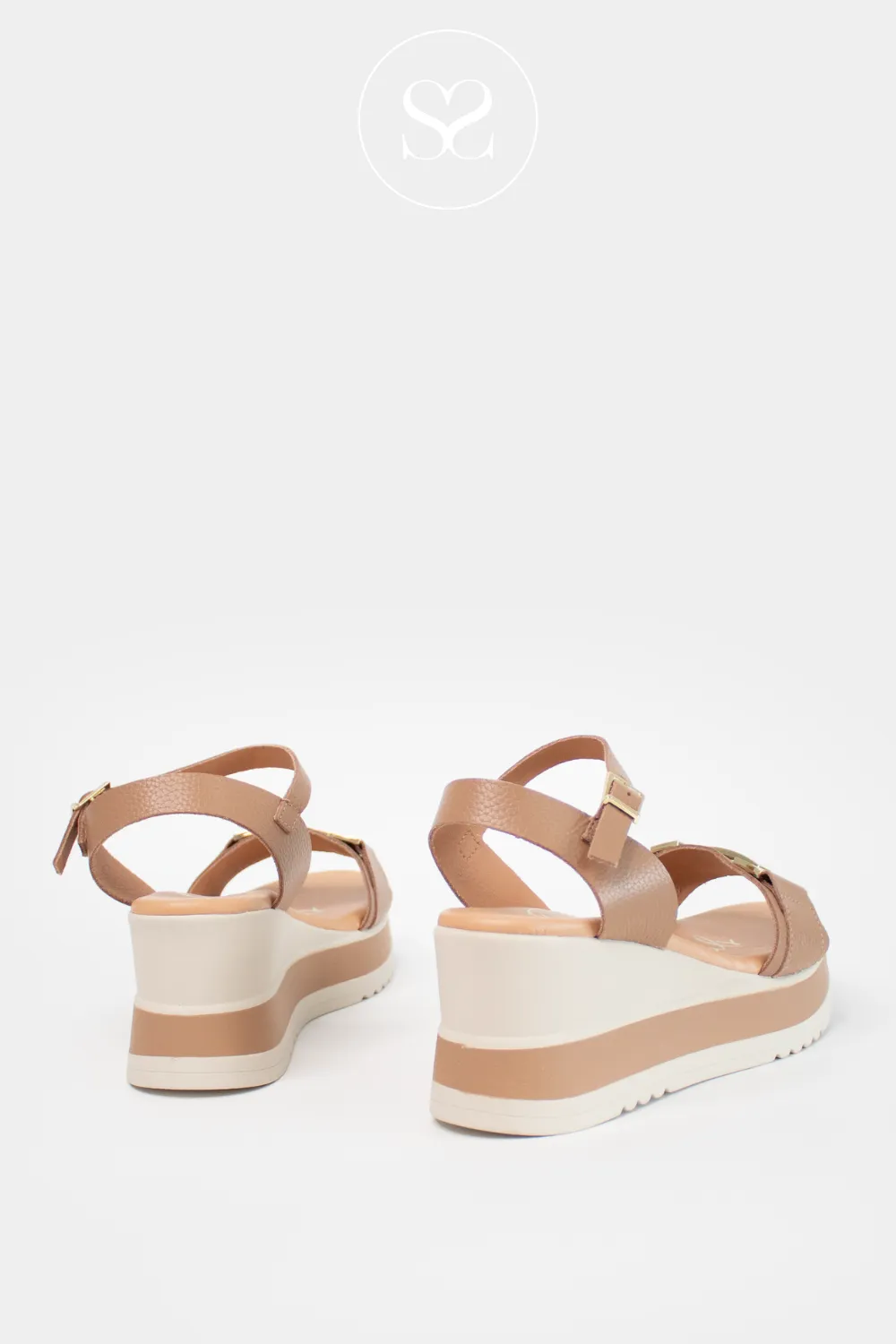 OH MY SANDALS 5766 TAUPE LEATHER WEDGE SANDALS
