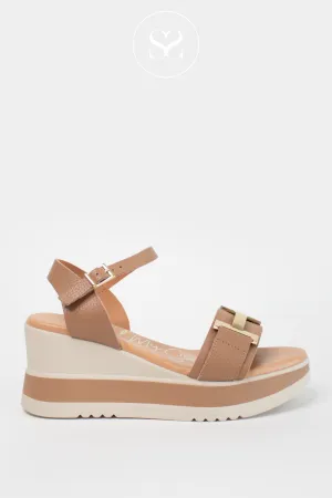 OH MY SANDALS 5766 TAUPE LEATHER WEDGE SANDALS