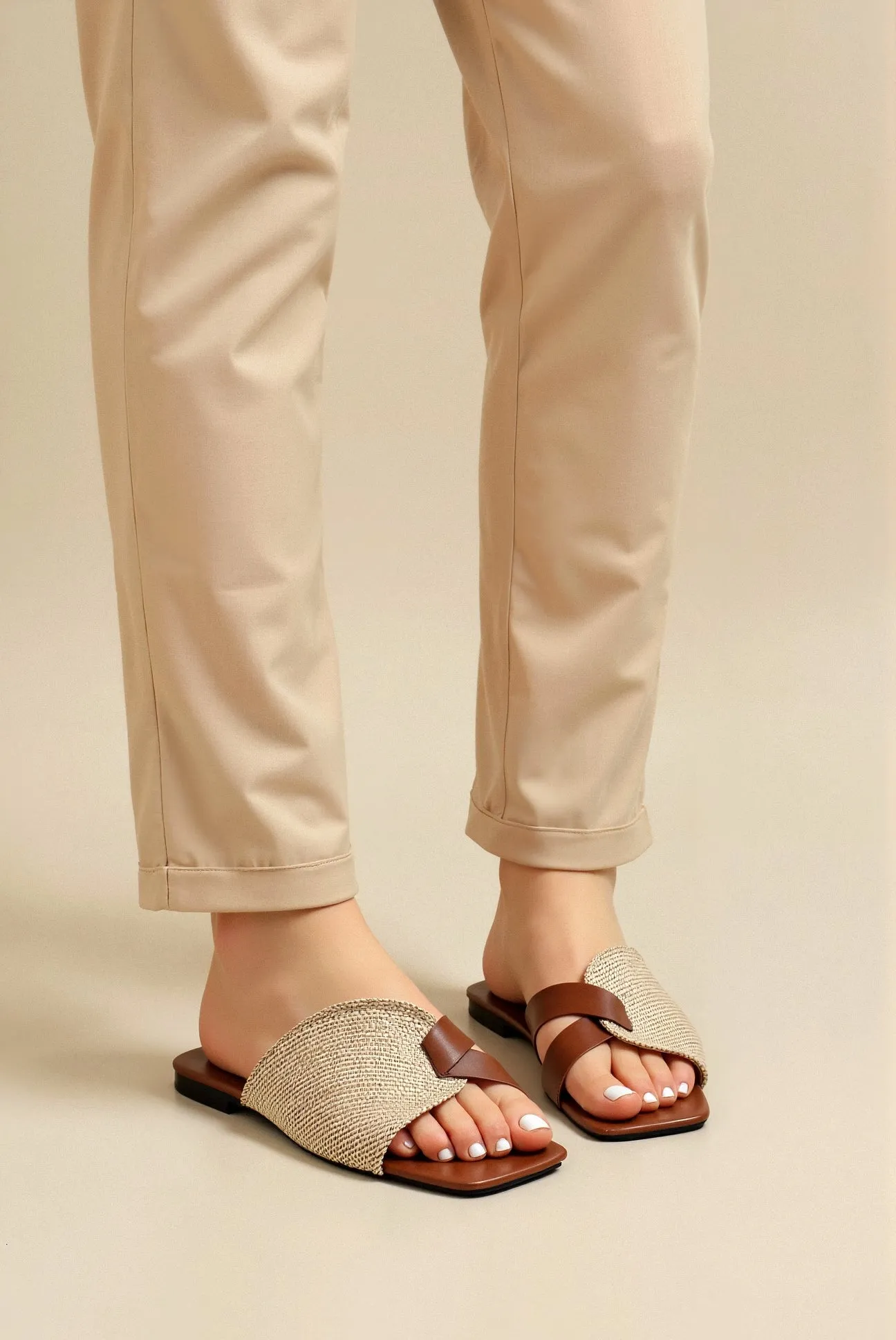 Old Money Women's Square Toe Casual Retro Open Toe Flat Slides