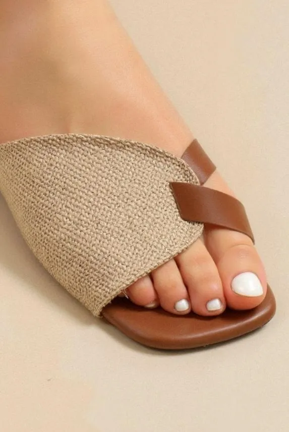Old Money Women's Square Toe Casual Retro Open Toe Flat Slides