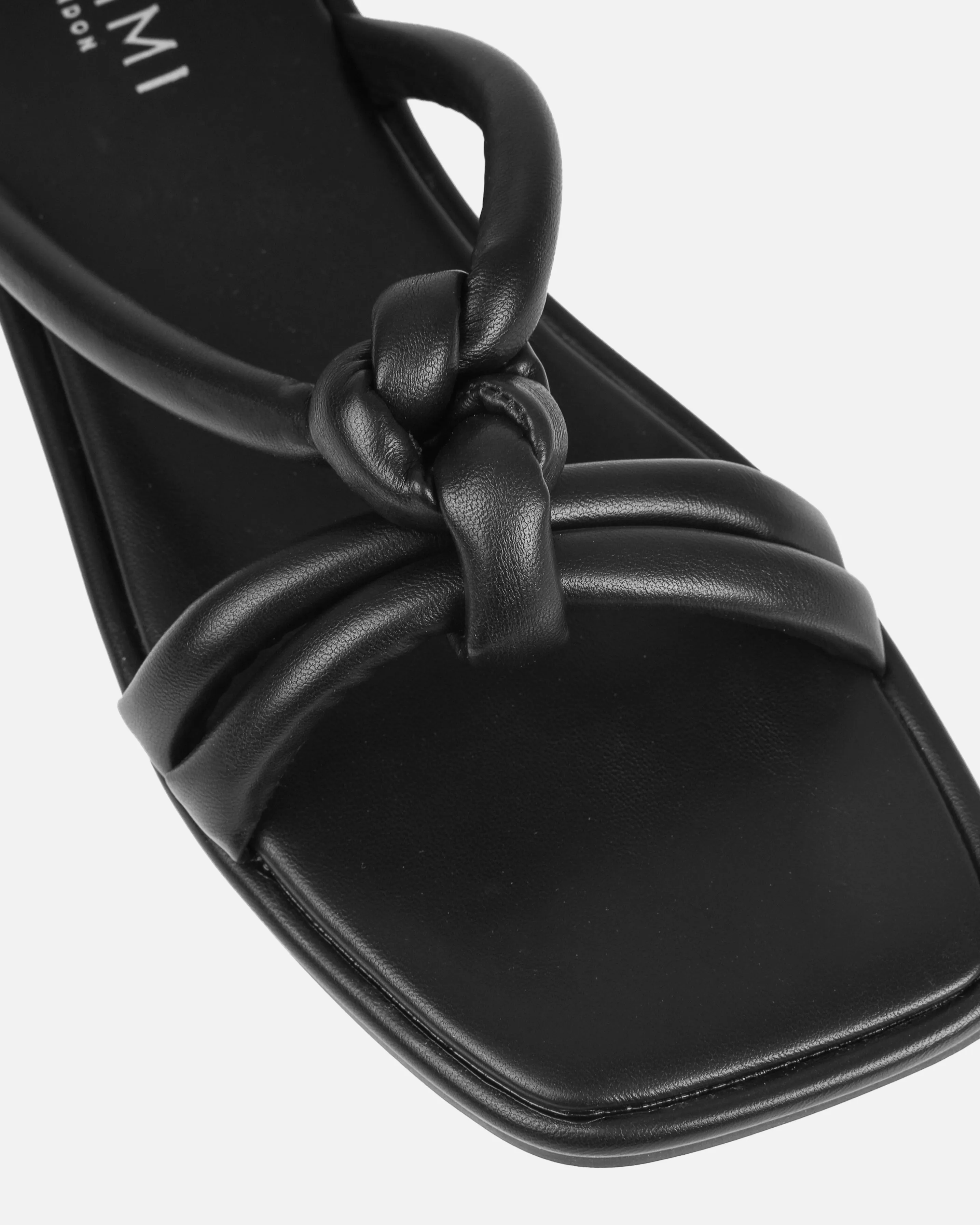 Olena Black Padded Knot Flat Sandals