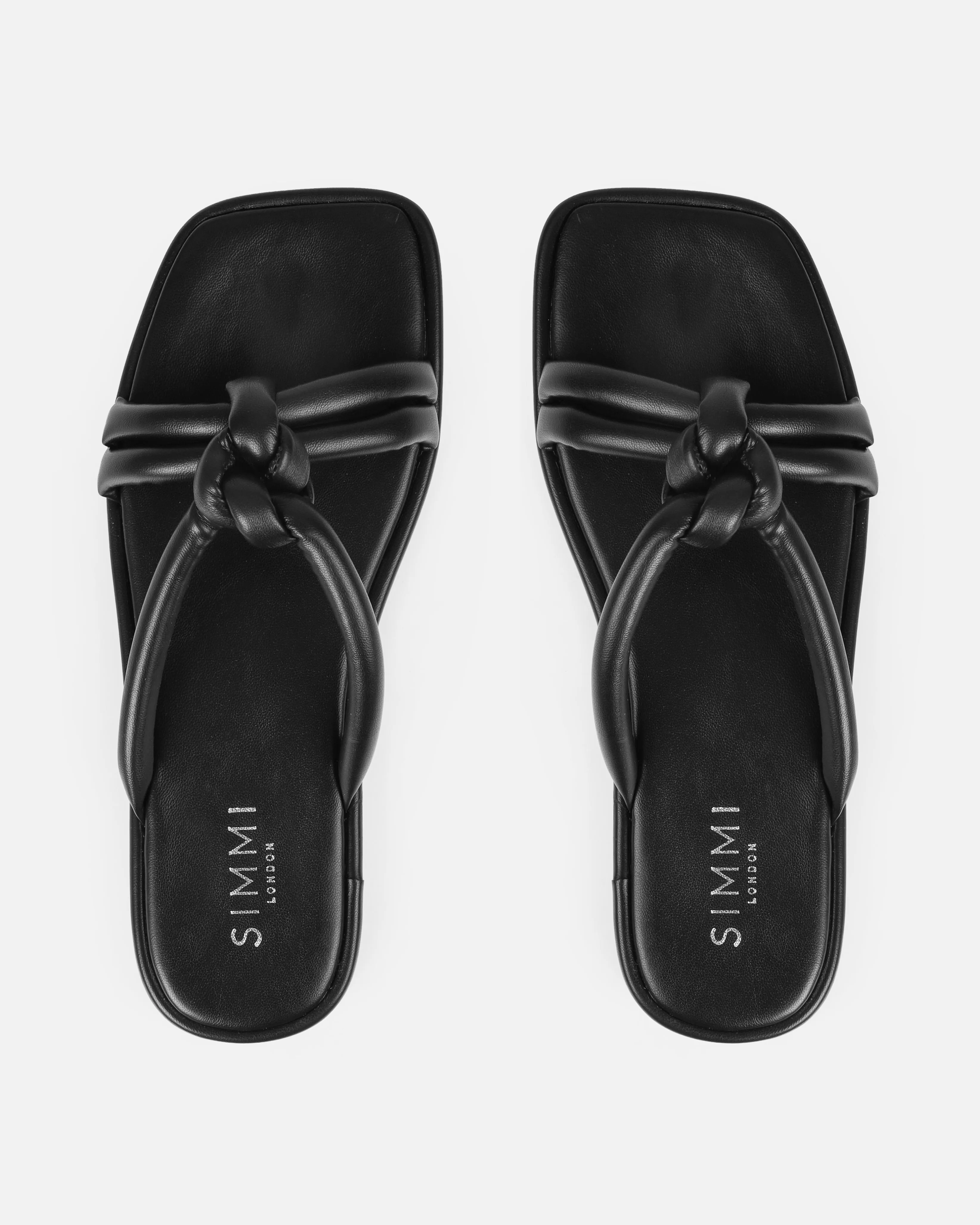 Olena Black Padded Knot Flat Sandals