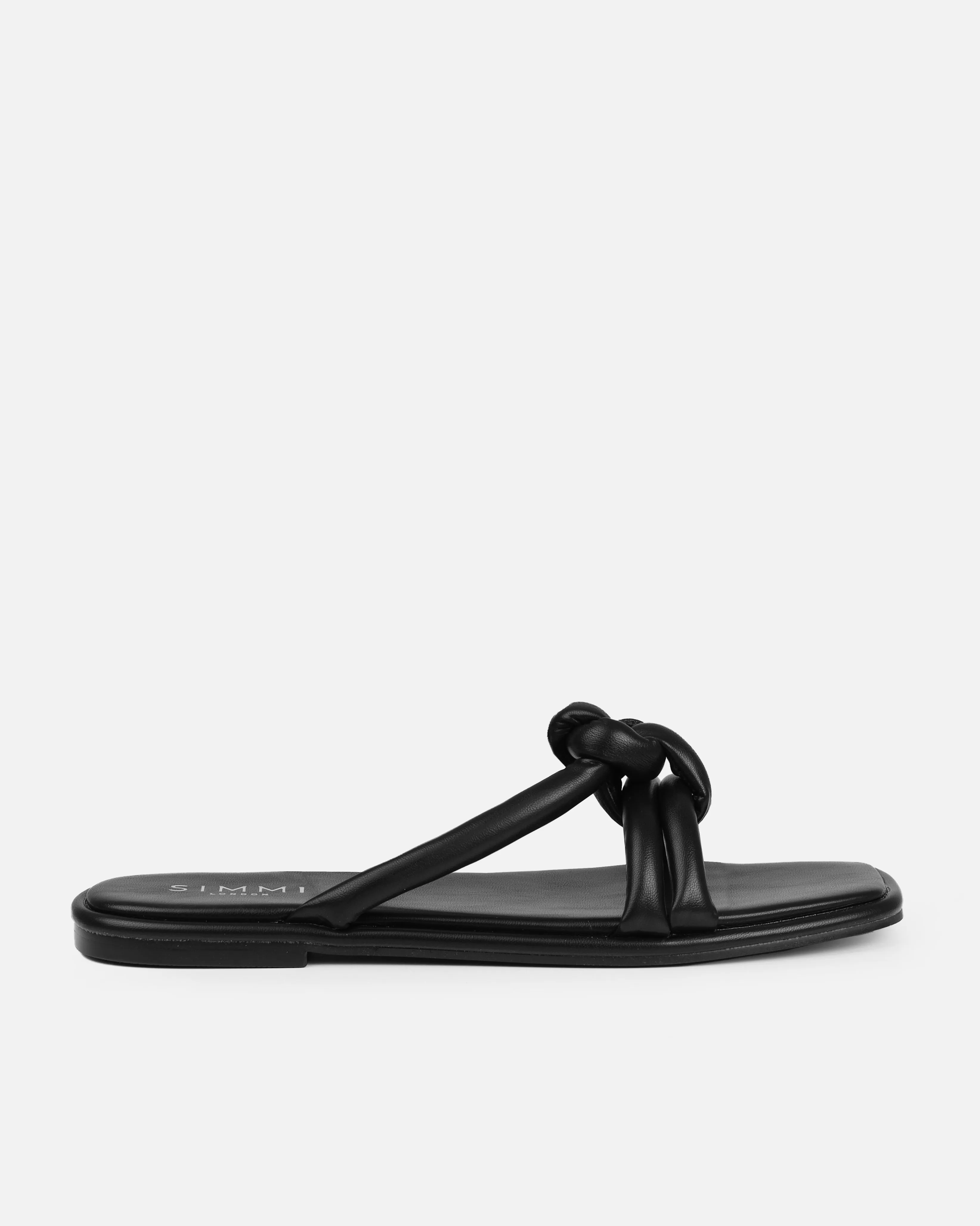 Olena Black Padded Knot Flat Sandals