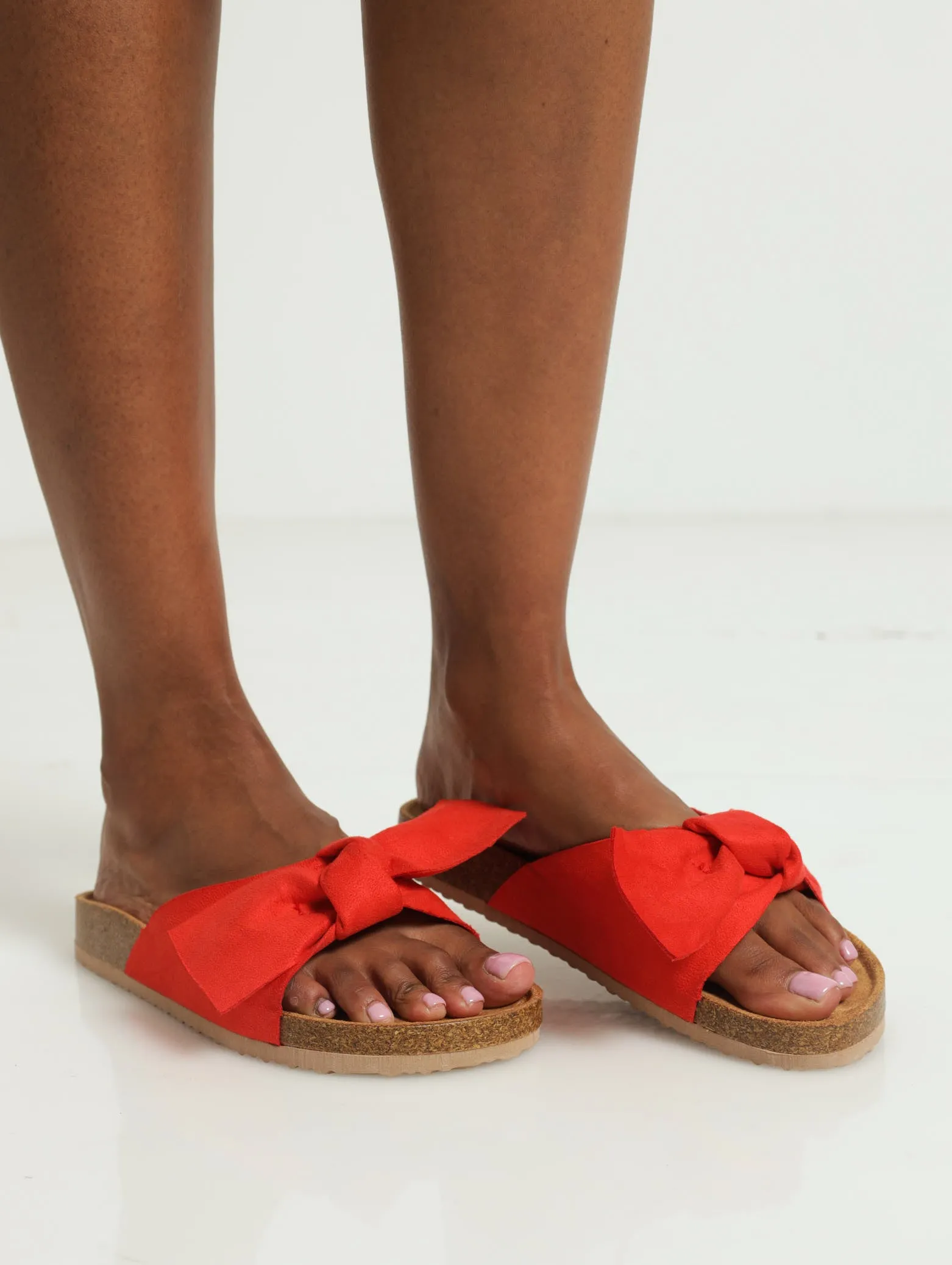 One Strap Bow Push In Mule Sandal - Burnt Orange