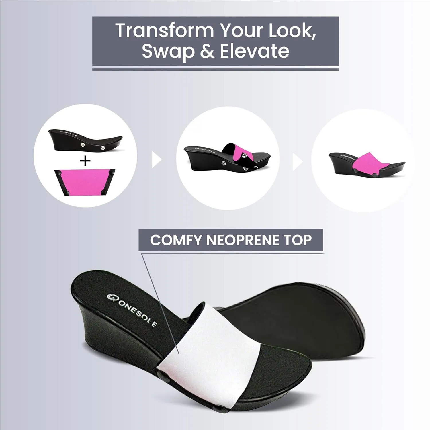 Onesole Shark Tank Special Shoe Set, Interchangeable Sandals for women Solid Black, Solid Red, & Solid White Comfie Tops, for women's wedge Sandals