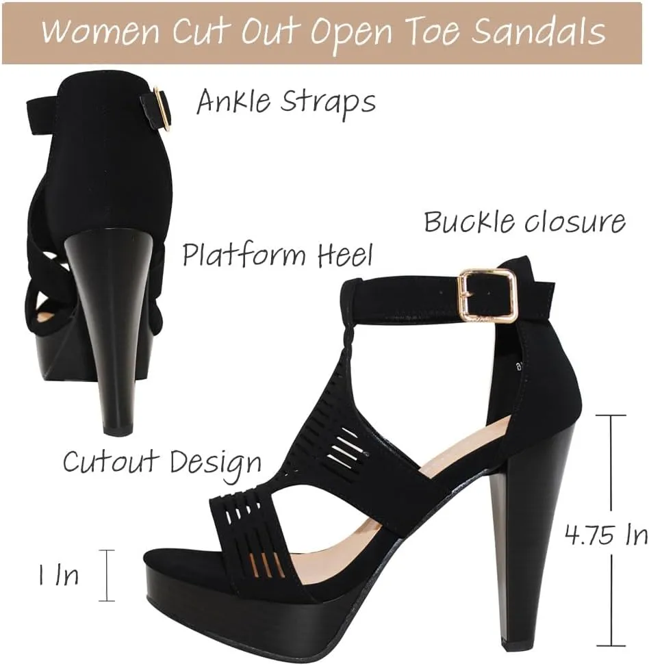 Open Toe Ankle Strap Sandal – Western Bootie Stacked Heel Open Toe Cutout Shoes