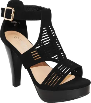 Open Toe Ankle Strap Sandal – Western Bootie Stacked Heel Open Toe Cutout Shoes
