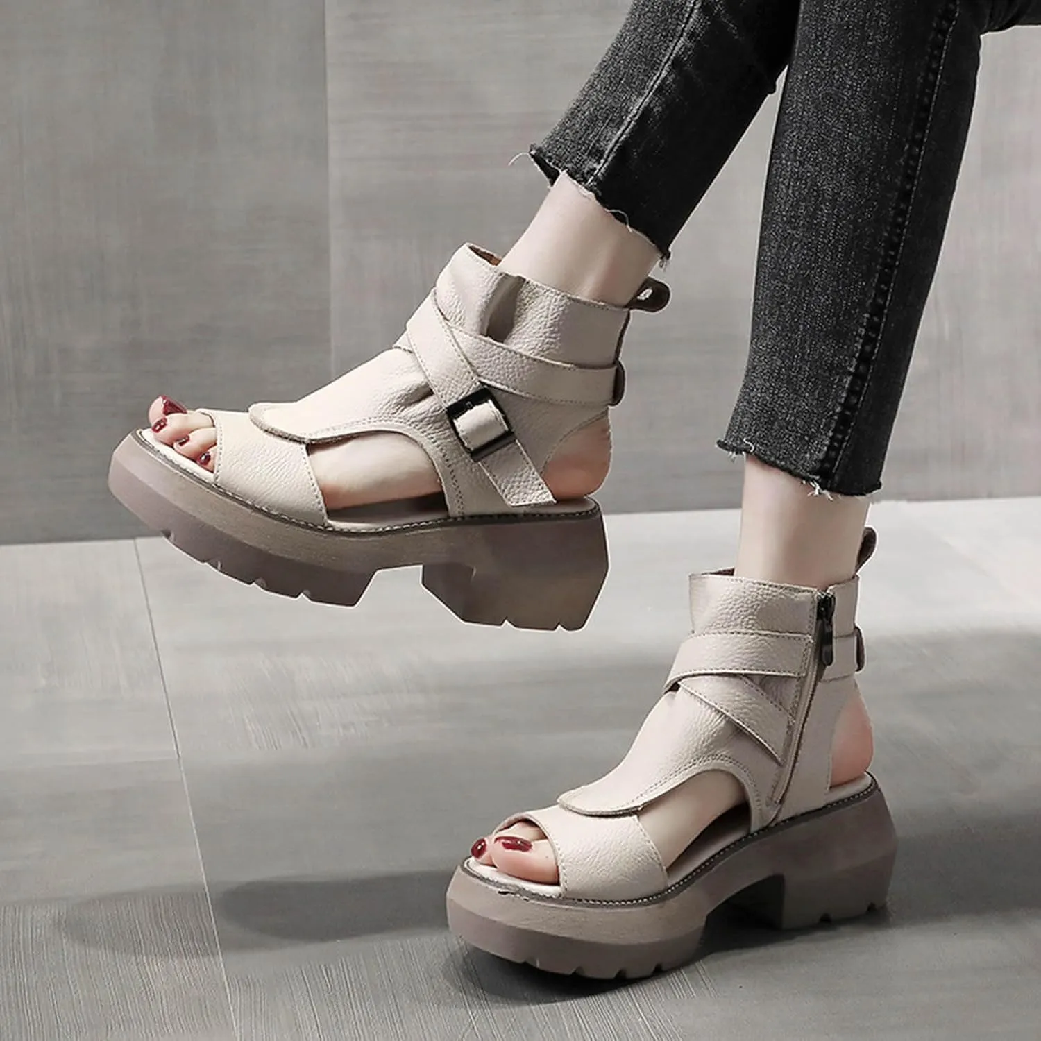 Open Toe Boots for Women 2025 Fashion Summer Shoes Sandals High Top Leather Sandal Beach Party Dress