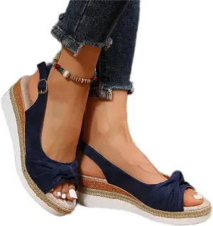 Orthopedic Platform Wedge Sandals for Women Summer Dressy 2025 New Bowknot Open Toe Ankle Strap Hemp Rope Sandal Comfortable Beach Slip on Slides