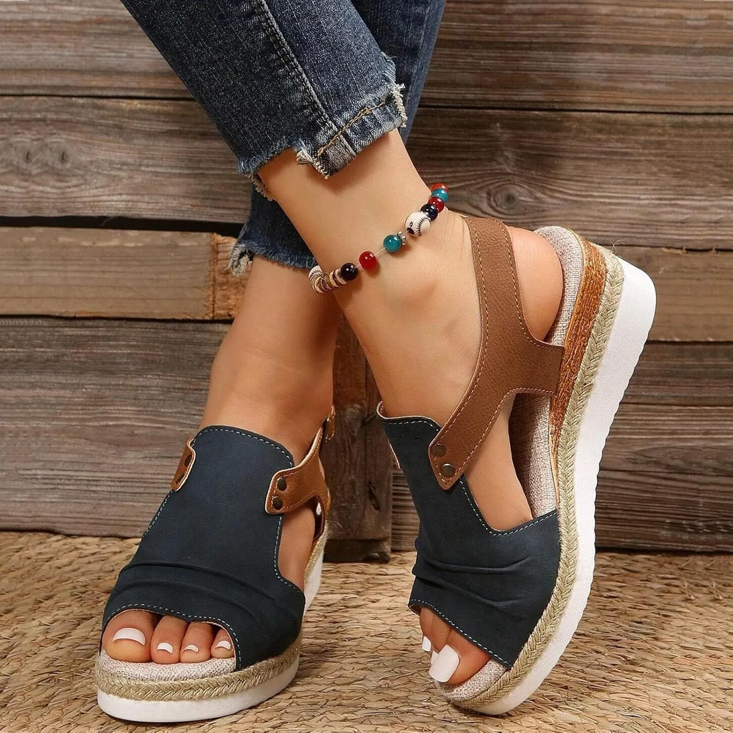 Orthopedic Sandals for Women Casual Non Slip Wedge Sandals Open Toe Slingback Ankle Strap Metal Buckle Summer Shoes for All Occasions: Casual, Work, Party