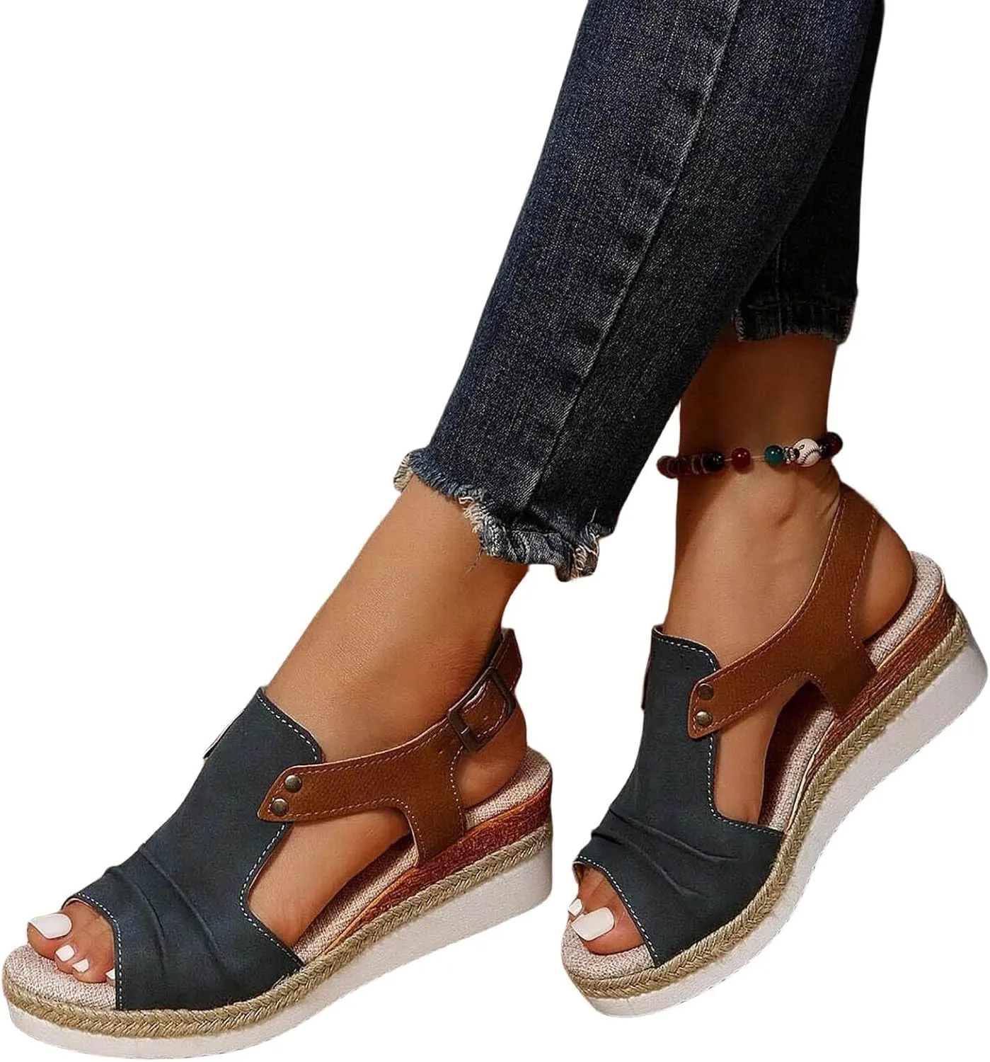 Orthopedic Sandals for Women Casual Non Slip Wedge Sandals Open Toe Slingback Ankle Strap Metal Buckle Summer Shoes for All Occasions: Casual, Work, Party