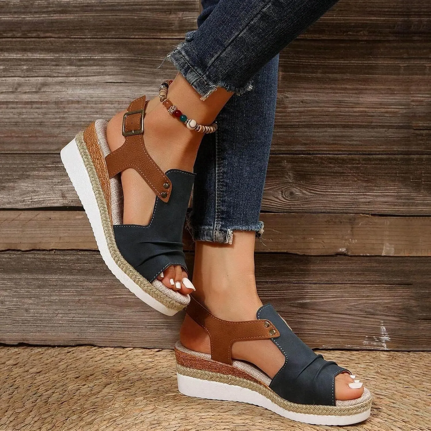 Orthopedic Sandals for Women Casual Non Slip Wedge Sandals Open Toe Slingback Ankle Strap Metal Buckle Summer Shoes for All Occasions: Casual, Work, Party